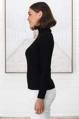 Carson Knit Top - Turtle Neck Knit Top with Scallop Hemlines in Black