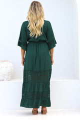 Kaely Maxi Dress - Delicate Lace Panel Detailed A Line Dress in Emerald