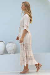 Kaely Maxi Dress - Delicate Lace Panel Detailed A Line Dress in Cream