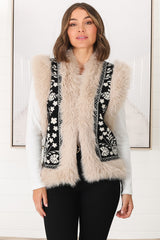 Wolfe Knit Vest - Faux Fur Trim Open Vest in Black