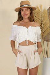 Nadiya Crop - Adjustable Neck and Hemline Crop with Pleating Details in White