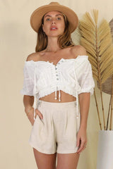 Nadiya Crop - Adjustable Neck and Hemline Crop with Pleating Details in White