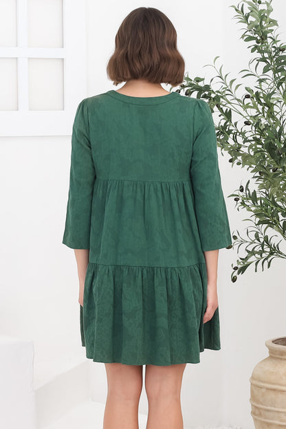 Deedi Mini Dress - Metalesse Cotton Smock Dress in Green