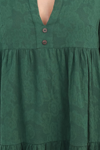 Deedi Mini Dress - Metalesse Cotton Smock Dress in Green