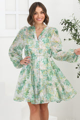 Cadell Mini Dress: Mandarin Collar Buttoned Down Dress in Odette Print