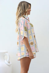 Mirian Button Up Shirt And Shorts Set - Ebbe Print in Blue