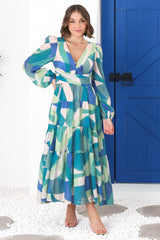 Amberlyn Maxi Dress - Tiered Balloon Sleeve A Line Dress in Meryl Print