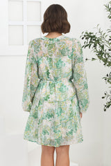 Cadell Mini Dress: Mandarin Collar Buttoned Down Dress in Odette Print