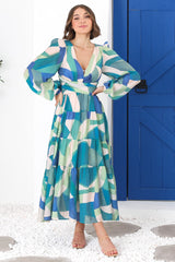 Amberlyn Maxi Dress - Tiered Balloon Sleeve A Line Dress in Meryl Print