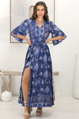 Alba Maxi Dress - Buttoned Bodie A Line Dress With Flute Sleeves In Janger Print