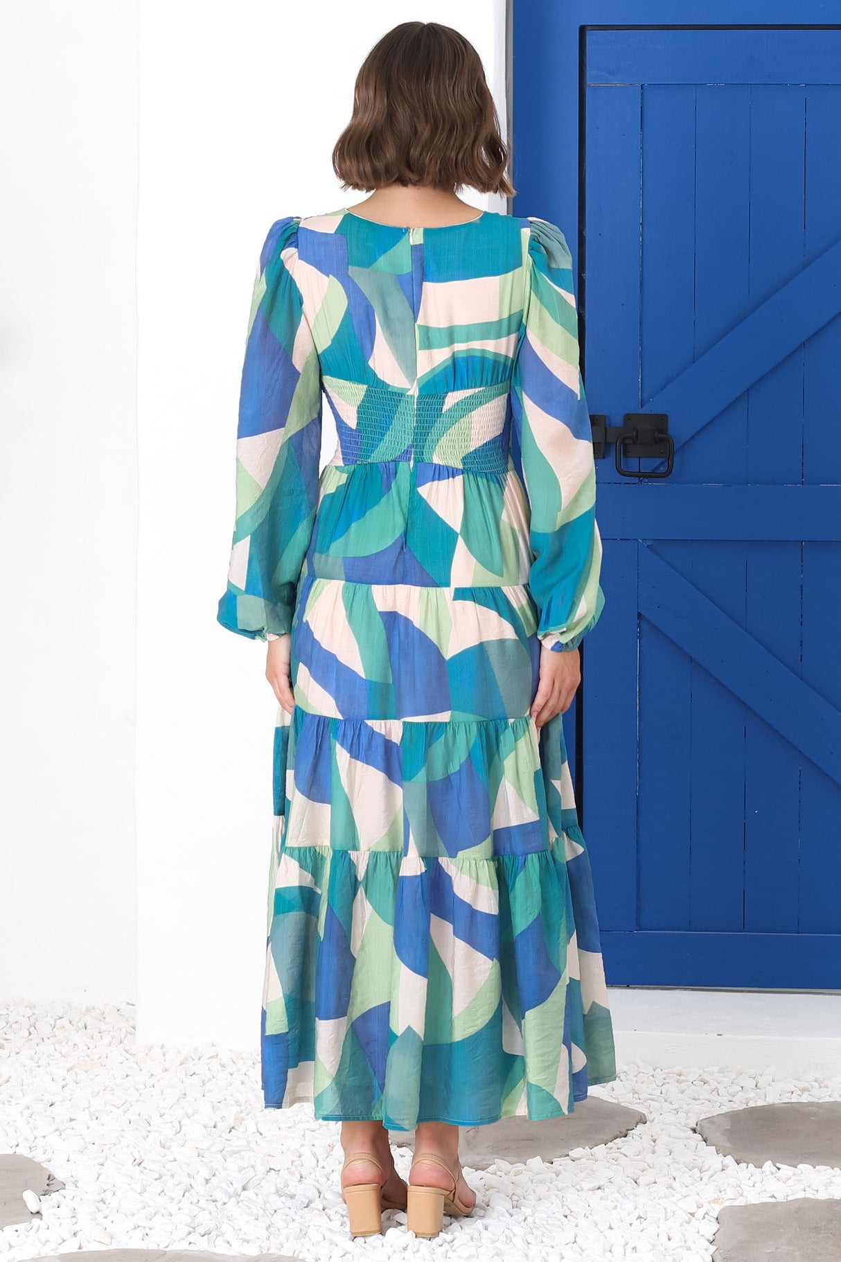 Amberlyn Maxi Dress - Tiered Balloon Sleeve A Line Dress in Meryl Print