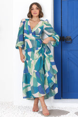 Amberlyn Maxi Dress - Tiered Balloon Sleeve A Line Dress in Meryl Print