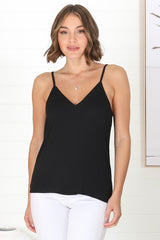 Venus Cami - Long V Neck Adjustable Strap Cami in Black