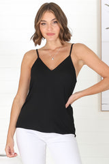 Venus Cami - Long V Neck Adjustable Strap Cami in Black