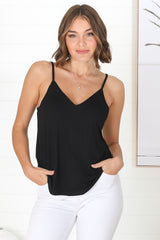 Venus Cami - Long V Neck Adjustable Strap Cami in Black