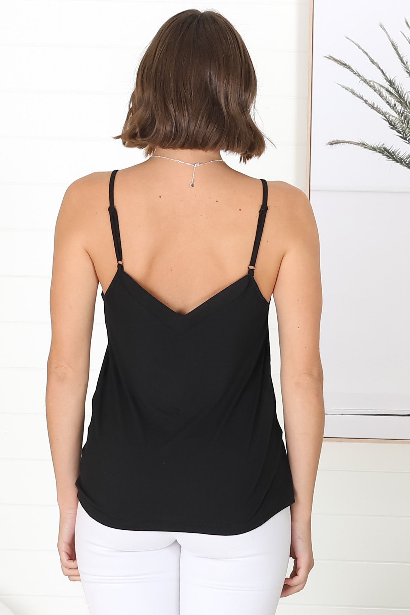 Venus Cami - Long V Neck Adjustable Strap Cami in Black