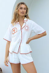 Aryanne Set - Button Up Shirt And Shorts in White