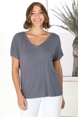 Rose T-Shirt - Relaxed Tee with Bust Pocket Detail in Grey