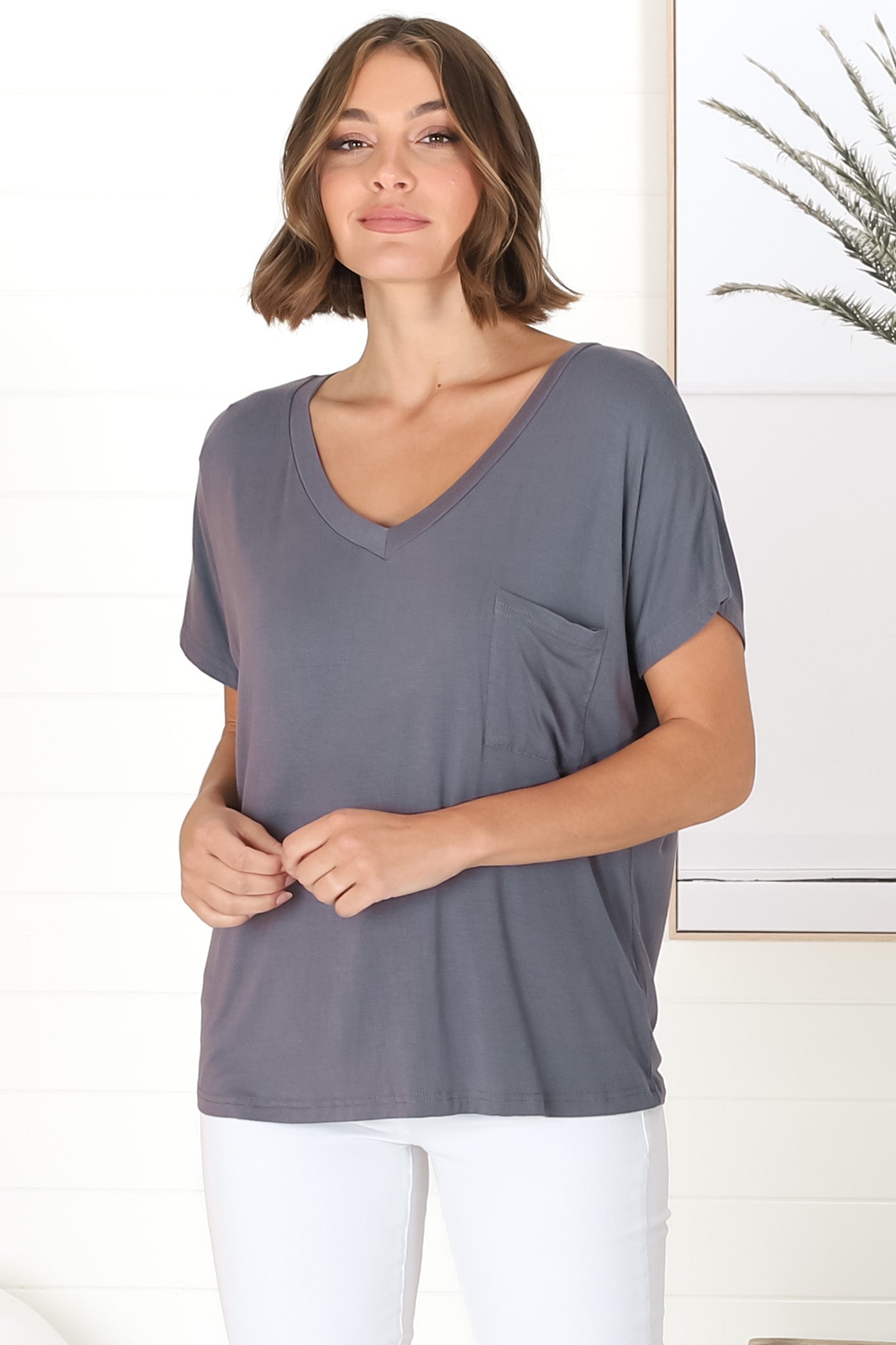 Rose T-Shirt - Relaxed Tee with Bust Pocket Detail in Grey