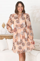 Danny Mini Dress - Mandarin Collar Buttoned Down Dress in Pilar Print