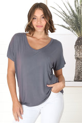 Rose T-Shirt - Relaxed Tee with Bust Pocket Detail in Grey