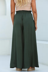 Charli Pants - Paper Bag High Waisted Wide Leg Pants in Olive