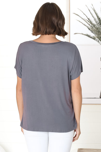 Rose T-Shirt - Relaxed Tee with Bust Pocket Detail in Grey