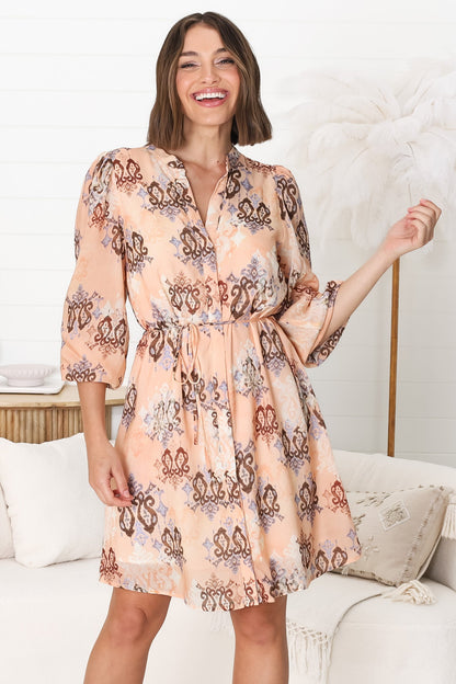 Danny Mini Dress - Mandarin Collar Buttoned Down Dress in Pilar Print