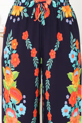 Anette Pants - Easy Wear High Waisted Straight Leg Pant in Octavia Print Navy