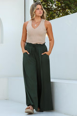 Charli Pants - Paper Bag High Waisted Wide Leg Pants in Olive