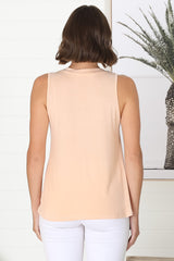 Sienna Tank Top - Soft V Neck Slight High-Low Top in Beige