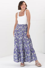 Ishaka Maxi Skirt/Midi Dress - Shirred Waistband Tiered Skirt or Dress in Floral Print