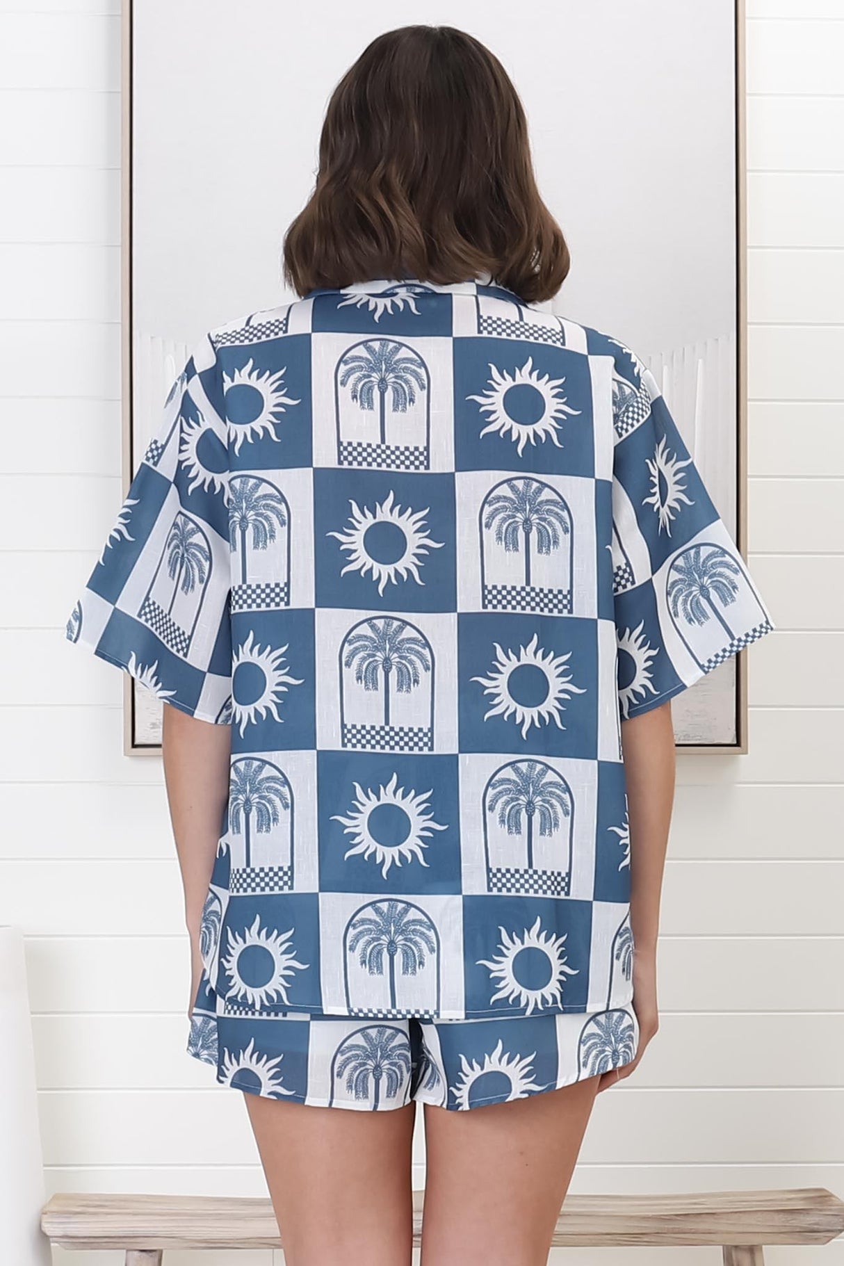 Mirian Button Up Shirt And Shorts Set - Layah Print in Blue