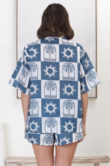 Mirian Button Up Shirt And Shorts Set - Layah Print in Blue