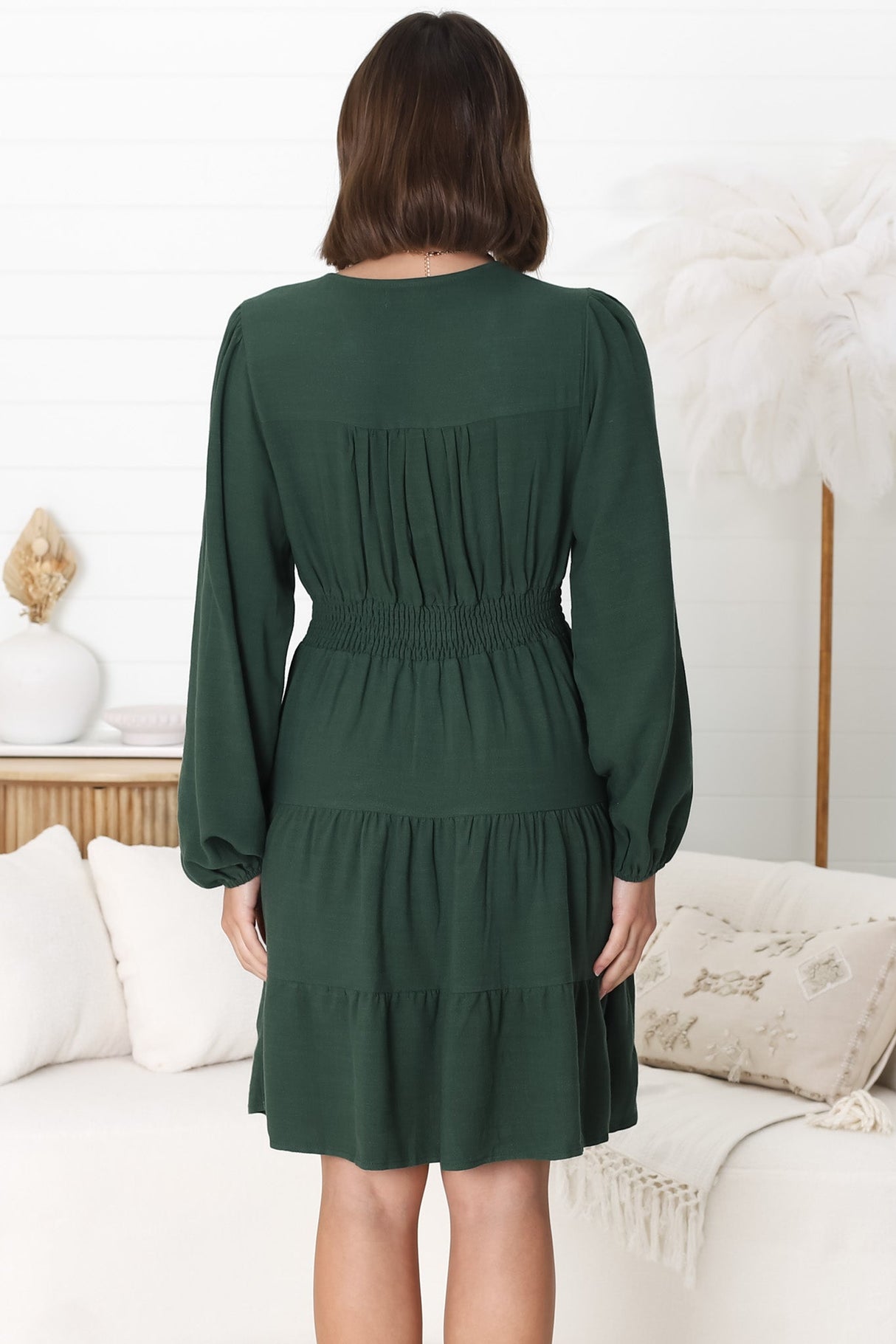 Soho Mini Dress -  A Line Button Down Tiered Dress In Emerald