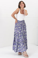 Ishaka Maxi Skirt/Midi Dress - Shirred Waistband Tiered Skirt or Dress in Floral Print