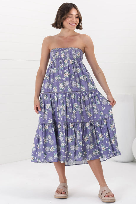 Ishaka Maxi Skirt/Midi Dress - Shirred Waistband Tiered Skirt or Dress in Floral Print