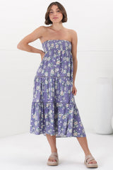 Ishaka Maxi Skirt/Midi Dress - Shirred Waistband Tiered Skirt or Dress in Floral Print