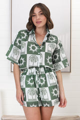 Mirian Button Up Shirt And Shorts Set - Layah Print in Green