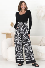 Mona Pants - Paper Bag High Waisted Wide Leg In Alessa Print