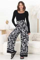 Mona Pants - Paper Bag High Waisted Wide Leg In Alessa Print