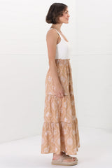 Billy Maxi Skirt - Tiered Crochet Insert Skirt in Kalah Print Beige