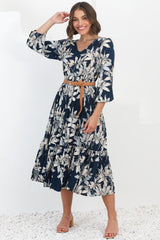 Erin Midi Dress: Tiered Smock Dress in the Frigg Print