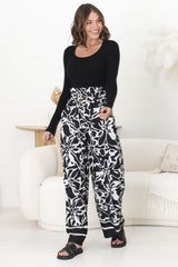 Mona Pants - Paper Bag High Waisted Wide Leg In Alessa Print