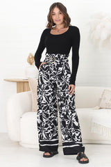 Mona Pants - Paper Bag High Waisted Wide Leg In Alessa Print