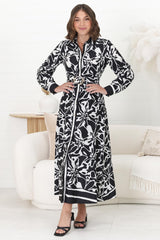 Bertie Maxi Dress - A-Lined Dress with Matching Belt in Alessa Print