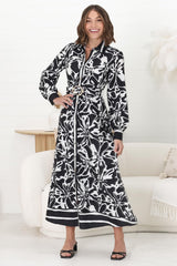 Bertie Maxi Dress - A-Lined Dress with Matching Belt in Alessa Print