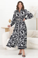 Bertie Maxi Dress - A-Lined Dress with Matching Belt in Alessa Print