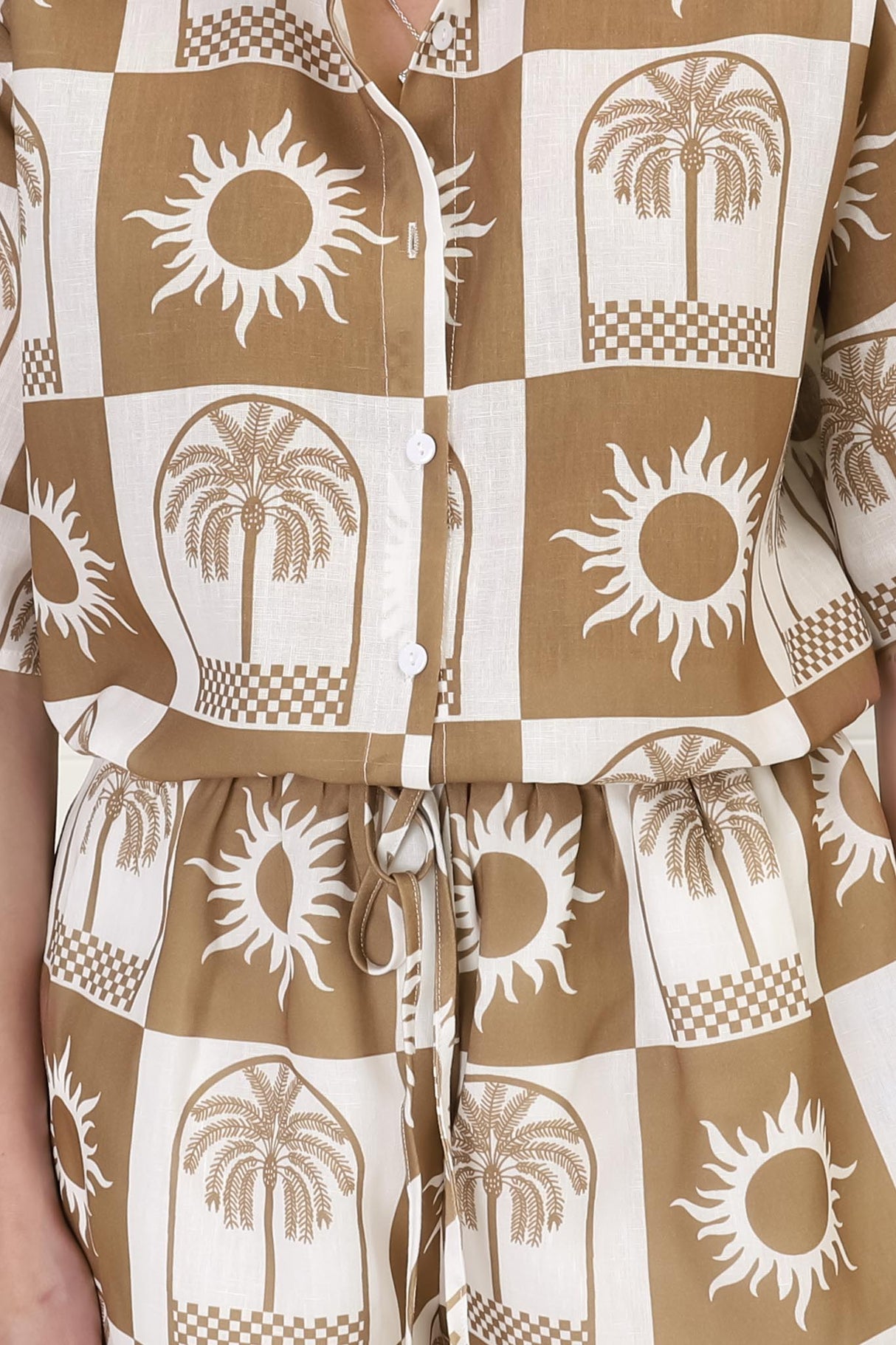 Mirian Button Up Shirt And Shorts Set - Layah Print in Beige