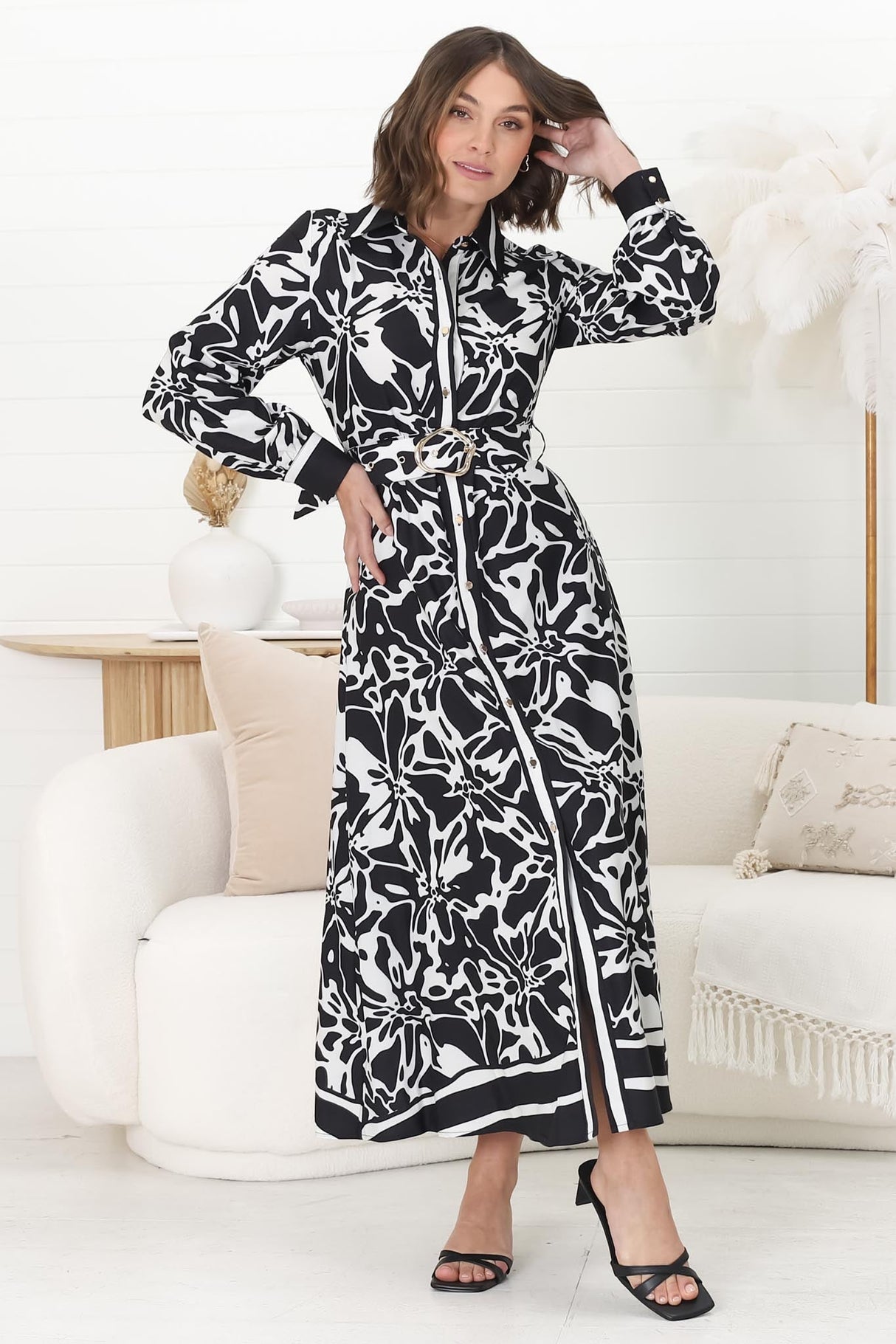 Bertie Maxi Dress - A-Lined Dress with Matching Belt in Alessa Print